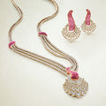 dummy 1  / **Elegant Gold-Tone Necklace & Earrings Set with Pink Stone Accents
