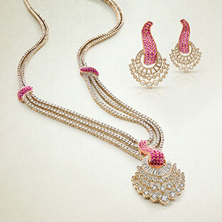 dummy 1  / **Elegant Gold-Tone Necklace & Earrings Set with Pink Stone Accents