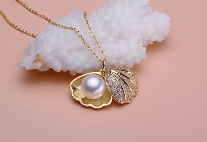 Oyster Pearl Shell Pendant Gold Plated Necklace for Women's